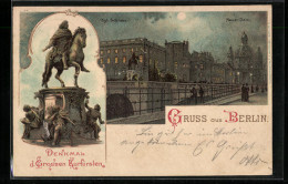 Mondschein-Lithographie Berlin, Neuer Dom, Kgl. Schloss, Denkmal D. Grossen Kurfürsten  - Mitte