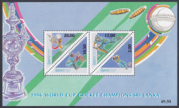 Sri Lanka Ceylon 1996 MNH MS World Cup Cricket, Sport, Sports, Ball, Trophy, Triangle, Odd-shape, Miniature Sheet - Sri Lanka (Ceylon) (1948-...)