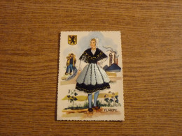 Carte Brodée "Flandre" - Jeune Fille Costume Brodé- 10,4x14,8cm Env. - Embroidered