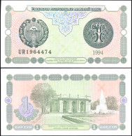 UZBEKISTAN 1 SOM - 1994 - Unc - P.73a Paper Banknote - Uzbekistán