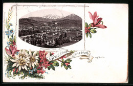 Lithographie Innsbruck, Ortsansicht Nach Süden, Blumenmotiv  - Altri & Non Classificati