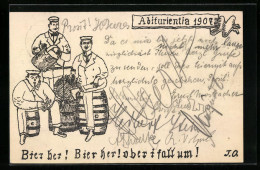 Künstler-AK Studenten Mit Fässern, Abiturientia 1907, Absolvia  - Sonstige & Ohne Zuordnung