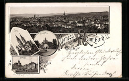 Lithographie Naumburg A. S., Totalansicht, Dom, Marienthor, Marktplatz  - Naumburg (Saale)