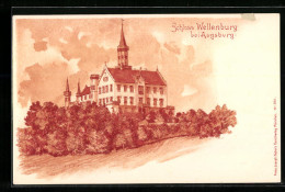 Lithographie Augsburg, Schloss Wellenburg, Gebäudeansicht  - Augsburg