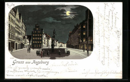 Mondschein-Lithographie Augsburg, Merkurbrunnen Und Maximilianstrasse  - Augsburg