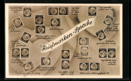 AK Briefmarkensprache, Ich Komme  - Postzegels (afbeeldingen)