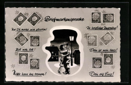 AK Briefmarkensprache Liebespaar Umarmt Sich  - Briefmarken (Abbildungen)