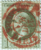 FRANCE - 1870 Empire Lauré1c Vert Bronze Yv.25 Obl. TàD Rouge Des Imprimés - TB (c.80€) - 1863-1870 Napoleon III With Laurels
