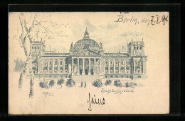 Lithographie Berlin-Tiergarten, Fassade Des Reichstagsgebäude  - Dierentuin