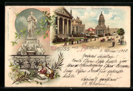 Lithographie Berlin, Schauspielhaus Am Gendarmenmarkt, Vor Dem Schiller-Denkmal  - Mitte