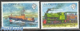 Alderney 1993 Definitives 2v, Mint NH, Transport - Railways - Ships And Boats - Trains