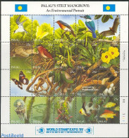 Palau 1989 World Stamp Expo 20v M/s, Mint NH, Nature - Bats - Birds - Butterflies - Fish - Flowers & Plants - Shells &.. - Poissons