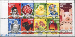 Jersey 1995 Greeting Stamps 9v M/s, Mint NH, Nature - Various - Cats - Dogs - Greetings & Wishing Stamps - Art - Comic.. - Cómics