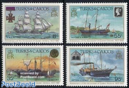 Turks And Caicos Islands 1987 Queen Victoria 4v, Mint NH, History - Transport - Decorations - Kings & Queens (Royalty).. - Militares