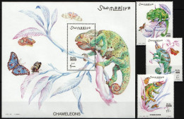 SOMALIA 2001 CHAMELEONS REPTILES COMPLETE SET WITH MINIATURE SHEET MS MNH - Unused Stamps