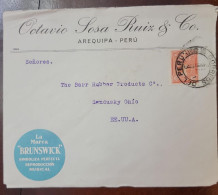 O) 1929 PERU, LEGUIA 10c,  LA MARCA BRUNSWICK, OCTAVIO SOSA  RUIZ - AREQUIPA., CIRCULATED TO USA - Perù