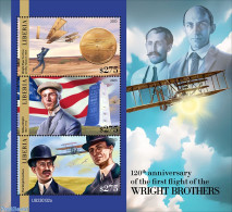 Liberia 2023 120th Anniversary Of The Wright Brothers, Mint NH, History - Transport - Flags - Aircraft & Aviation - Airplanes
