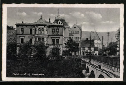 AK Letmathe Bei Iserlohn, Hotel Zur Post L. Erbeling, Gebäudeansicht Mit Brücke  - Letmathe