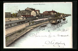 Vorläufer-Lithographie Dresden, 1895, Helbigs Restaurant Mit Ufer Und Umgebung  - Dresden