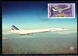 BULGARIA BULGARIE BULGARIEN 1990 AIRPLANES CONCORDE PLANE AIR FRANCE 25s MAXI MAXIMUM CARD - FDC