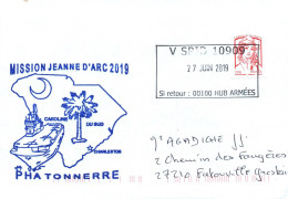 ENVELOPPE AVEC CACHET MISSION JEANNE D' ARC 2019 - PHA TONNERRE CAROLINE DU SUD - LE 27/06/2016 - Correo Naval