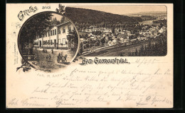 Vorläufer-Lithographie Bad Georgenthal, 1895, Gasthaus Schützenhof, Teilansicht  - Georgenthal