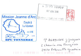 ENVELOPPE AVEC CACHET MISSION JEANNE D' ARC ESCALE A LA REUNION EN JUIN 2016 - BPC TONNERRE - LE 07/06/16 - Correo Naval