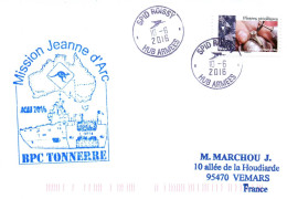 ENVELOPPE AVEC CACHET BPC TONNERRE LE 10/06/2016 - MISSION JEANNE D' ARC EN MAI 2016 - Poste Navale