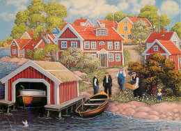 Navigation Sailing Vessels & Boats Themed Postcard Sweden Vid Bryggan Av Bert Hage Havero - Voiliers