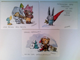 Vincenth, Weihnachten, Tiere, Humor, 3 Künstler AK, Ungelaufen, Ca. 1985, Konvolut - Sonstige & Ohne Zuordnung