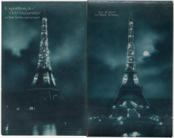 75. PARIS. Exposition Des Arts Décoratifs. La Tour Eiffel Vue De Nuit. 2 Cartes - Ausstellungen