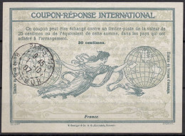 FRANCE First Day Of Issue Worldwide 01.10.1907  International Reply Coupon Reponse Antwortschein IRC IAS   Ro1 O PARIS - Cupón-respuesta
