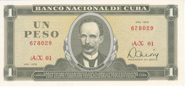 REPLACEMENT BILLETE DE CUBA DE 1 PESO DEL AÑO 1978 SIN CIRCULAR (UNC) REEMPLAZO  (BANKNOTE) - Cuba