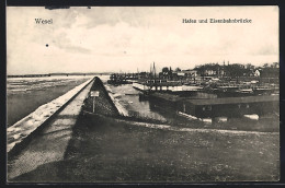 AK Wesel / Rhein, Hafen Und Eisenbahnbrücke  - Wesel