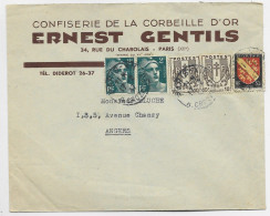 CHAINE 10CX2+30C BLASON + 2FR GANDON X2 LETTRE ENTETE CONFISERIE CORBEILLE D'OR PARIS 17.2.1947 AU TARIF - 1941-66 Coat Of Arms And Heraldry