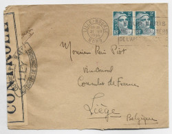 GANDON 2FRX2 LETTRE MEC  FLIER LILLE BOURSE 21.VII.1945 POUR BELGIQUE CENSURE OUVERT LLY - 1945-54 Marianne Of Gandon