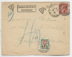 SEMEUSE 50C SEUL LETTRE PARIS 23.9.1930 POUR GENEVE SUISSE TAXE 50C + GRIFFE AFFRANCHISSEMENT INSUFFISANT - 1906-38 Säerin, Untergrund Glatt