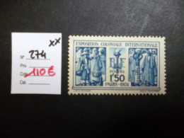 Timbre France Neuf ** 1931  N° 274 Cote 110,00 € - Neufs