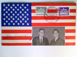 Berlin Kennedy Besuch 1963, Sonderstempel, Unterschrift (Stempel), Portrait Mit W. Brandt, AK, Gelaufen 1963 - Other & Unclassified