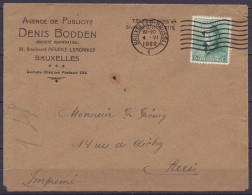 Env. "Agence De Publicité Bodden" Affr. N°167 (imprimés) Flam. BRUXELLES-BRUSSEL 1 /4.VI 1920 Pour PARIS - 1919-1920 Albert Met Helm