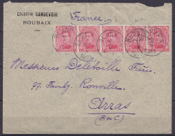 Env. Affr. Bande De 5x N°138 Càd BLANDAIN /5 X 1921 Pour ARRAS (au Dos: Càd Arrivée) - 1915-1920 Albert I