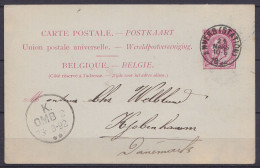 EP CP 10c Rose (type N°46) Càd ANVERS (STATION) /21 MARS 1892 Pour KJOBENHAVN (Copenhague Danemark) - Càd Arrivée - Cartes Postales 1871-1909