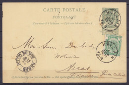 EP CP 5c Vert-gris  + N°56 Càd HOLLAIN /4 JUIN 1898 Pour Notaire Dubus à ARRAS - Càd Arrivée - Postcards 1871-1909