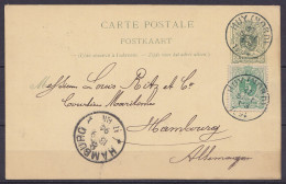 EP CP 5c Vert (type N°45) + N°45 Càd HUY (NORD) /17 SEPT 1894 Pour HAMBOURG Allemagne - Càd Arrivée HAMBURG - Cartes Postales 1871-1909