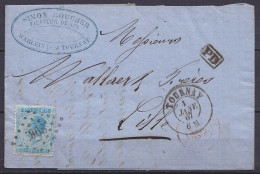 L. Datée 31 Décembre De Warchin Affr. N°18 (port Frontalier) Lpts "363" Càd TOURNAY /1 JANV 1867 Pour LILLE - [PD] (au D - 1865-1866 Linksprofil