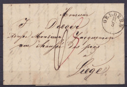 L. Datée 11 Mars 1837 De GELDERN Allemagne Càd "GELDERN /11-3" Pour LIEGE - Ports "3" & "6" (au Dos: Griffe [ALLEMAGNE P - 1830-1849 (Belgique Indépendante)