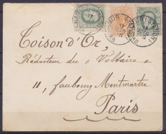 Env. Affr. 2x N°30 + N°28 Càd NAMUR (STATION) /17 OCTO 18__ (1882) Pour PARIS (au Dos: Càd Arrivée PARIS) - 1869-1883 Leopoldo II