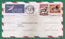 SOUTH AFRICA 1959 - Letter / Cover Sent To AUSTRIA With 6d LION, 1/- KUDU Stamp - Wildlife, Animals, Antelope - As Scan - Felinos