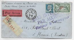 FRANCE MERSON 10FR+ 1FR50 PASTEUR  LETTRE COVER AVION PARIS 15.2.1929 FRANCE INDOCHNE + RAID INTERROMPU PAR ACCIDENT - 1927-1959 Covers & Documents