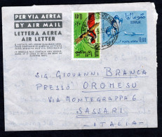 SOMALIA, 1965, INTERO POSTALE A 0 CEI, MOGADISCIO X SASSARI, AEROGRAMMA - Somalia